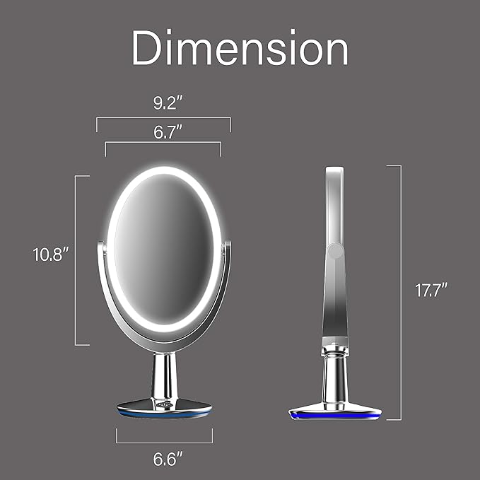 Superstar Oval Shaped Dual-Sided Lighted Makeup Mirror, 1X/5X Magnifying Vanity Makeup Mirror, 360 Degree Rotating Adjustable Brightness Mirror, Brushed Nickel