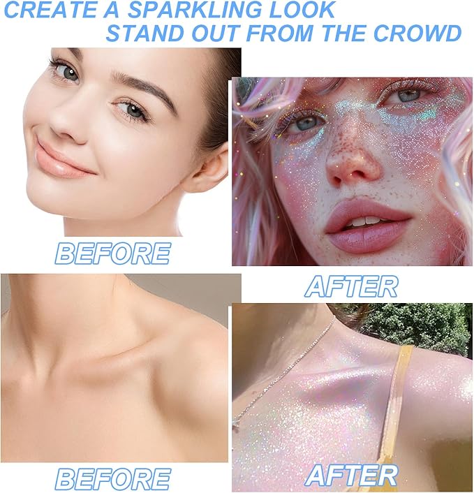 Hair and Body Glitter Spray, 1PC Hair Glitter Extra Fine Face Shimmer Powder for Clothes, Festival Loose Sparkle Powder for Rave Clothes Nail Art Easter Halloween Crafts