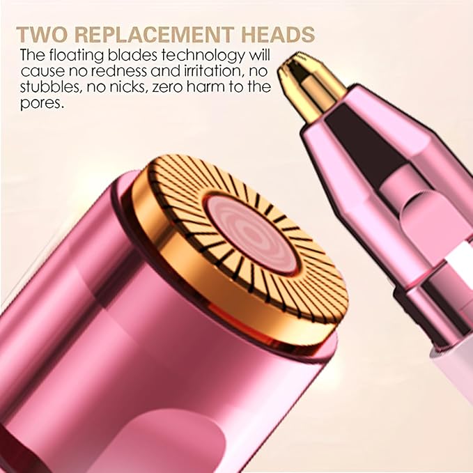 Facial Hair Remover for Women - Pink USB Rechargeable Eyebrow Trimmer & Face Shaver with LED Light, 2-in-1 Hair Removal Device for Smooth Skin