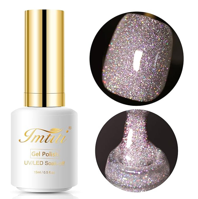 Imtiti Glitter Silver Gel Nail Polish, 0.5fl.oz Sparkle Silver Color UV/LED Soak Off Gel Polish Salon DIY Nail Art Design Manicure 1Pcs