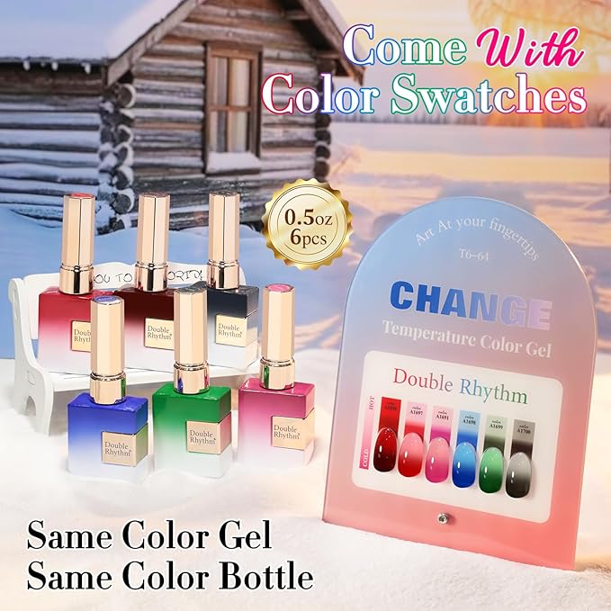 Double Rhythm 6 Pcs 15 ML Gel Polish Set Same Color Same Bottle Soak Off Gel Polish Kit Nail Art Manicure Salon DIY at Home for Women (Burgundy Blue Green Pink Purple -T6-64)