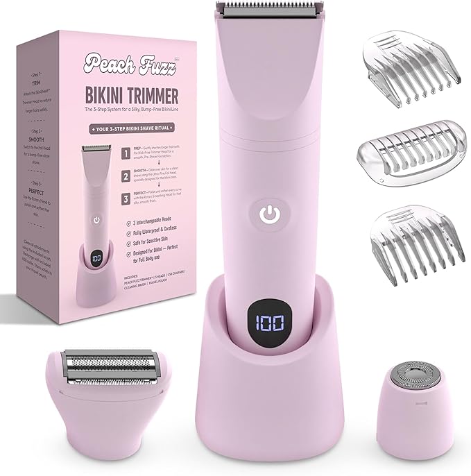 Peach Fuzz™ Bikini Trimmer for Women – 3in1 Body Hair Trimmer, Female Razor for Pubic Hair, Electric Shaver for Private Area, Bikini Line Groomer with Safe, Skin-Friendly Design