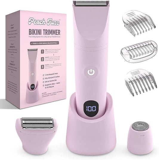 Peach Fuzz™ Bikini Trimmer for Women – 3in1 Body Hair Trimmer, Female Razor for Pubic Hair, Electric Shaver for Private Area, Bikini Line Groomer with Safe, Skin-Friendly Design