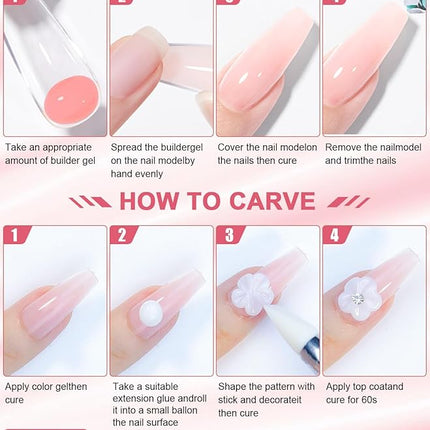 EBANKU Solid Builder Gel for Nails- 6 Colors Hard Gel for Nails Kit White Pink Solid Sculpture Gel Non-Sticky Modeling Gel Nail Extension with 3D Silicone Mold for Mother Day's Carving
