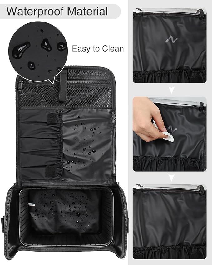 Travel Makeup Case with 4 Small Bag, Professional Makeup Artist Bag Tattoo Case PU Leather Makeup Organizer Box with Adjustable Dividers and Shoulder Strap (Medium, Black)