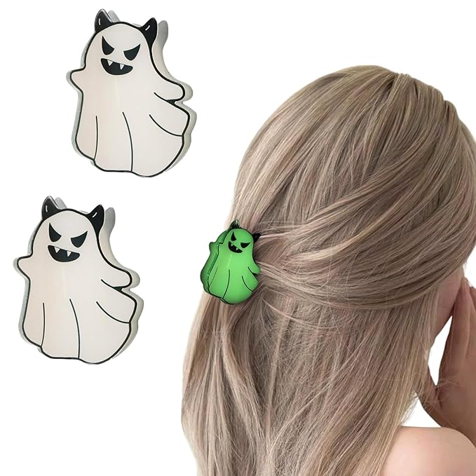 2Pcs Halloween Ghost Hair Claw Clips Glow in the Dark Hair Clips Halloween Hair Decoration Non-Slip Hair Claw luminous Claw Clip Cute Funny Ghost Hair Accessories for Women's Thin or Thick Hairs