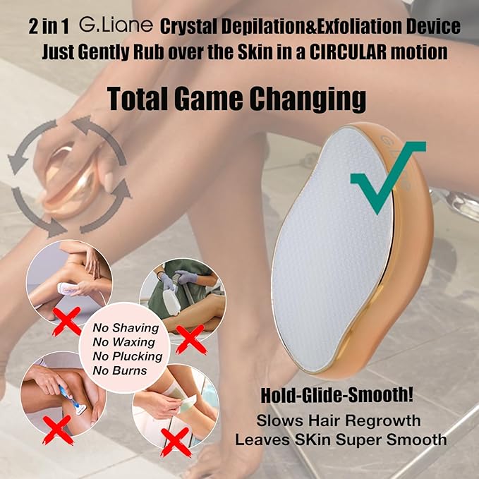 Crystal Hair Eraser,Upgraded Painless Crystal Hair Remover,Effective Nano Glass Hair Removal Device and Skin Exfoliation,Body Epilator for Women and Men(Gold)