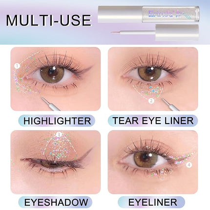 Erinde Liquid Glitter Eyeshadow Eyeliner, Metallic Shimmer Glitter Eyeshadow Liner, High Pigment Colored Eyeliner, Waterproof Long Lasting Sparkle Makeup for Women, Sunset Champagne