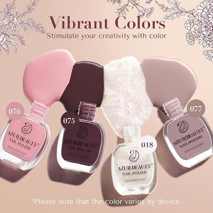 AZUREBEAUTY Nail Polish Set 4 Colors Brown Pink Glitter Nail Polish Quick Dry Natural Nail Lacquer Fingernail Kit with Top Coat DIY Salon Home