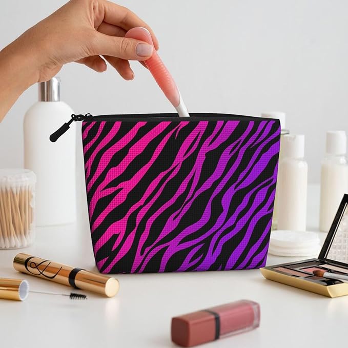 MOLAIGIN Zebra Print Black Pink Cosmetic Bag For Women, Travel Makeup Bag, Toiletry Zipper Bag, Large Capacity Aesthetic Cases