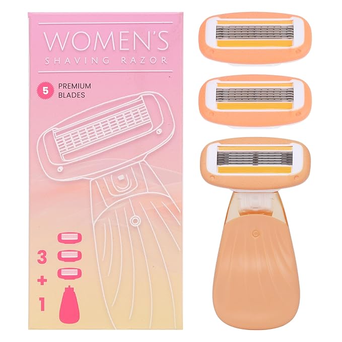 Mini Travel razor Kit for women - 1 Handle and 3 Cartridges - Extra Smooth 5-blade With Case for Close Shaving - Orange
