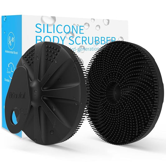 Silicone Body Scrubber, Upgrade 3rd Gen Shower Bath Brush, Lather Nicely, Soft Massage Body, More Hygienic Than Traditional Loofah, Gentle Exfoliating for Sensitive Skin, 1 Pack, Black