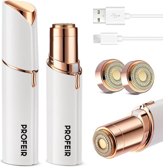 Facial Hair Removal for Women: Electric Hair Removal Device - Rechargeable Painless Face Razor for Chin Upper Lip Peach Fuzz with Light (White)