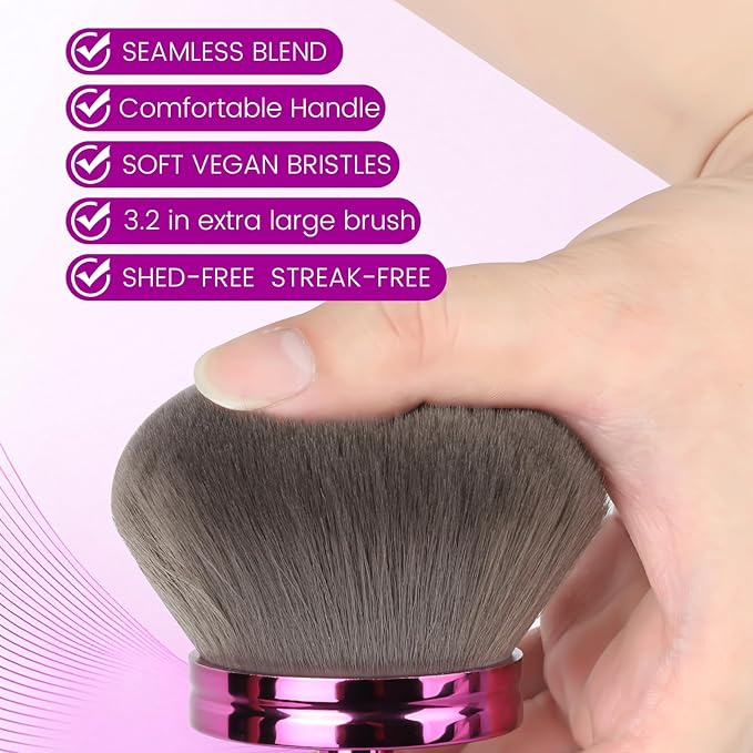 Extra Large Body Makeup Brush For Self Tanner,Makeup Brush For Self Tanner Face Leg,Self Tan Back Applicator,3.2in Sphere Kabuki Brush For Bronzers Blend Self Tanning with Drawstring Bag Purple Vegan