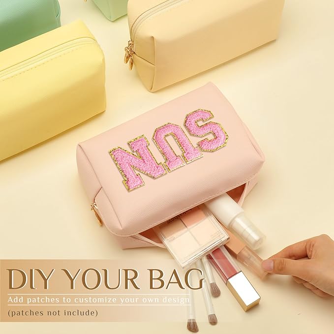 Cunno 50 Pcs Makeup Bag Bulk PU Leather DIY Cosmetic Plain Preppy Makeup Pouch Portable Waterproof Toiletry Bags for Women Travel Pencil Case Cosmetic Organizer (Multicolor)