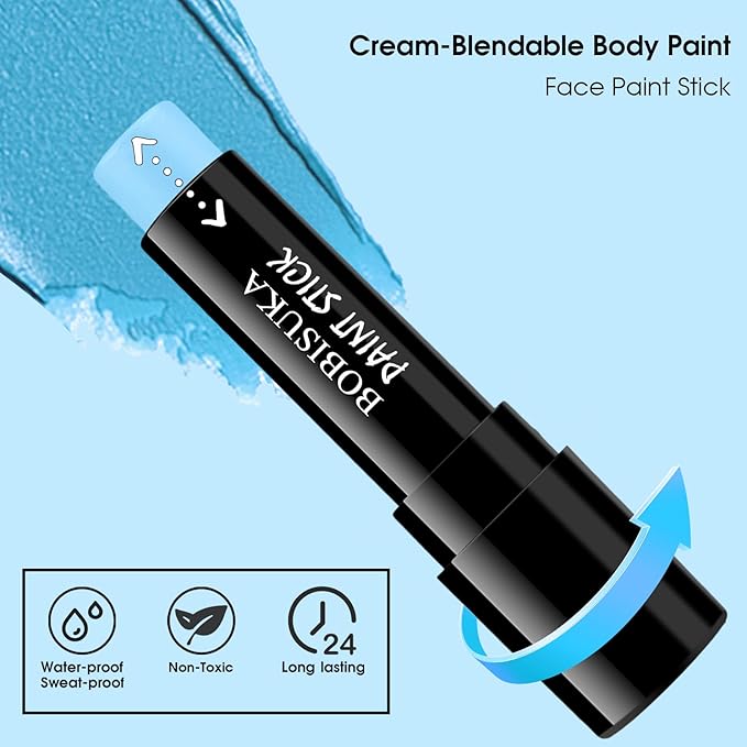 BOBISUKA Light Blue Face Paint Stick – Sweatproof Eye Black for Baseball Football Softball Sports, High Coverage Halloween Makeup Cosplay SFX – Ideal for Ice Fairy, Frost Spirit, Mermaid Looks