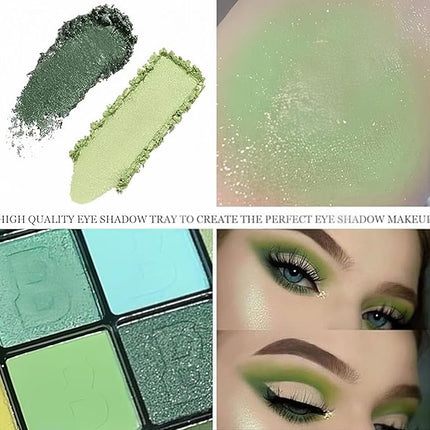 K'APEINE Green Eyeshadow Palette, Matte Glitter Eye Shadow Palette Pigmented Eye Makeup Palette 16 Colors Goth Eyeshade Kit for Rave Parties, Music Festival, Performance, Costume and Halloween