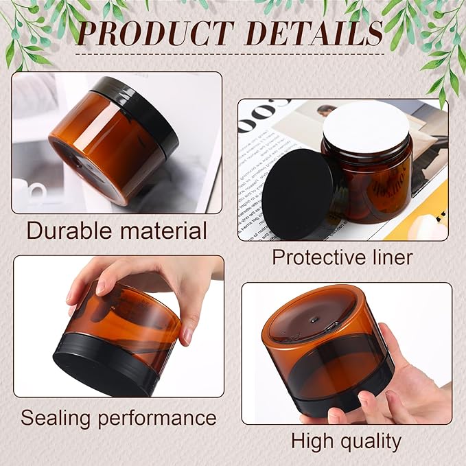 Tanlade 100 Pcs 2 oz Amber Plastic Cosmetic Jars with Lids Empty Leak Proof Container Refillable Cosmetic Jars Airtight for Cream, Lotion, Powder, Ointment, Beauty Products Travel Storage(Round)