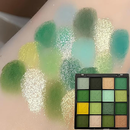 K'APEINE Green Eyeshadow Palette, Matte Glitter Eye Shadow Palette Pigmented Eye Makeup Palette 16 Colors Goth Eyeshade Kit for Rave Parties, Music Festival, Performance, Costume and Halloween