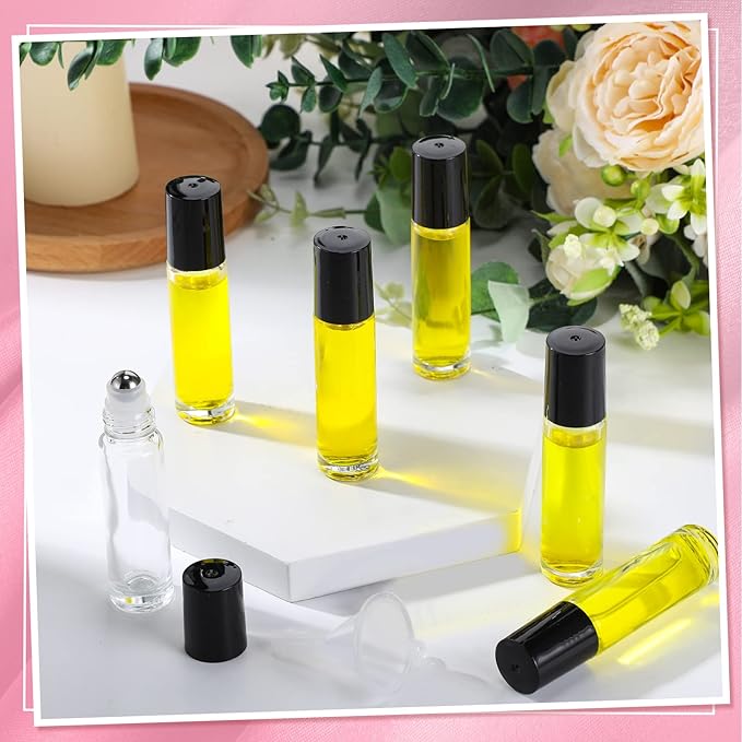 Sumind Essential Oil Roller Bottles - 250 Pcs, 10 ml Glass, Stainless Steel Roller Balls, Leakproof, Funnel Included(Clear)