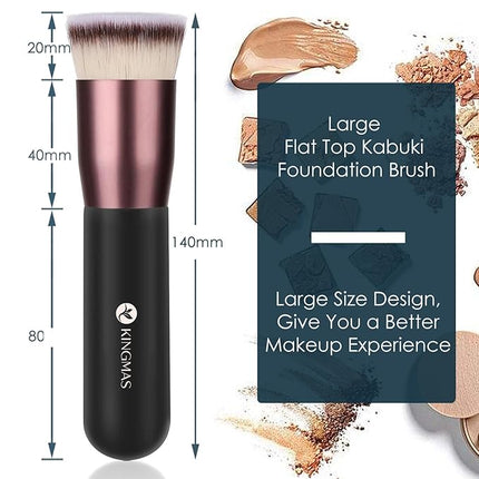 KINGMAS Flat Top Foundation Brush, Premium Kabuki Makeup Brush for Liquid, Blending, Cream, Powder,Blush Buffing Stippling Face Makeup Tools (Black, A (Flat Top))