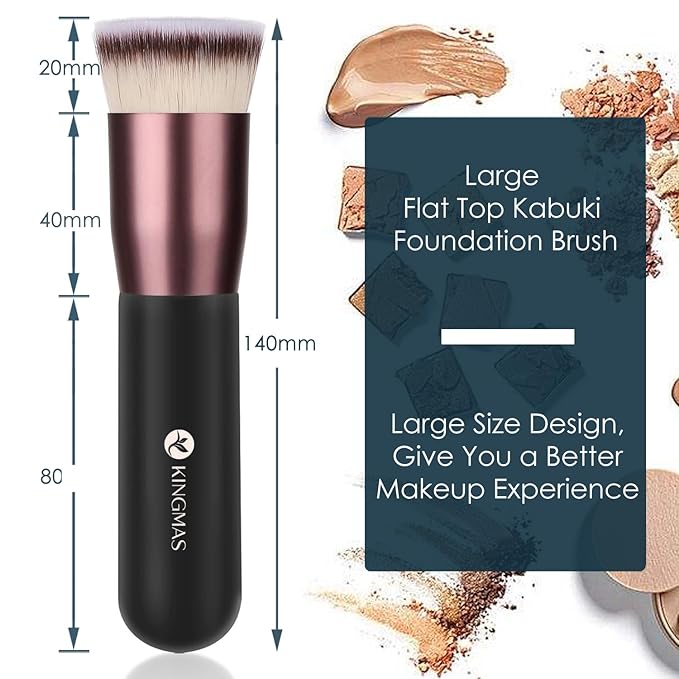 KINGMAS Flat Top Foundation Brush, Premium Kabuki Makeup Brush for Liquid, Blending, Cream, Powder,Blush Buffing Stippling Face Makeup Tools (Black, A (Flat Top))