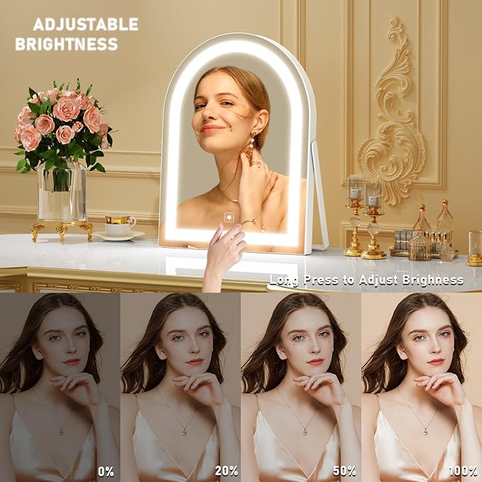 14" Elegant LED Vanity Mirror with 3-Color Adjustable Lights, Lighted Makeup Mirror 360° Rotating Stand & Touch Control - Perfect Makeup Gift for Women