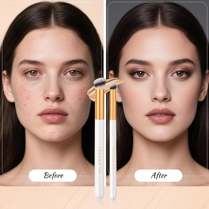 docolor Concealer Brush, 2PCS Angled Concealer Brushes Under Eye Mini Angled Flat Top Kabuki Nose Contour Brush for Concealing Blending Setting