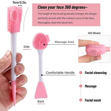 4 Pack Silicone Facial Cleansing Brush 4 in 1, Beomeen Double-Ended Silicone Face Exfoliating Wash Scrub Brush Dual Face for Face Skincare and Massage (Multicolored)