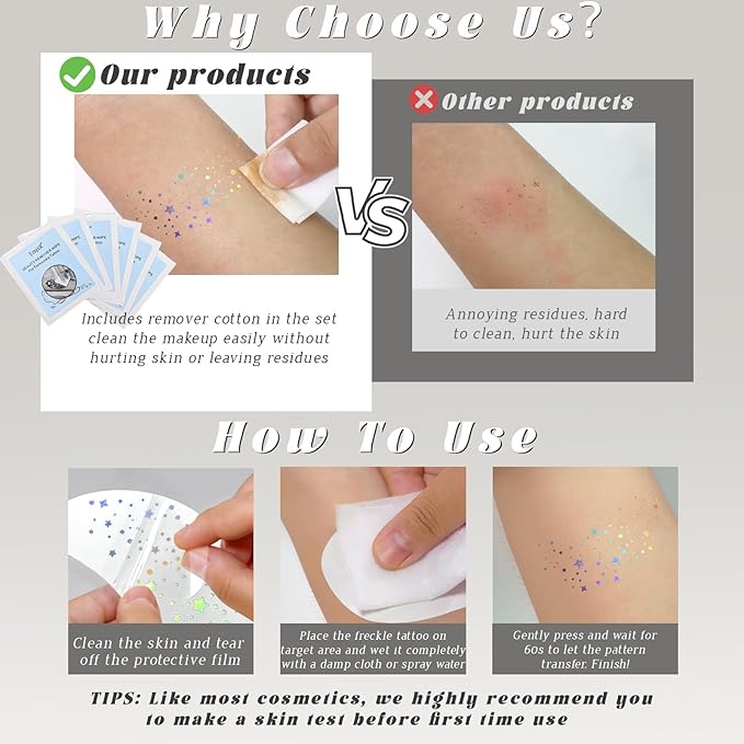 24 pcs Holographic Multichrome Glitter Freckles Face Tattoo, Waterproof Sparkle Face Glitter Speckles Patches for Women, Cute Star Glitter Temporary Tattoo Makeup Accessories for Festival Rave