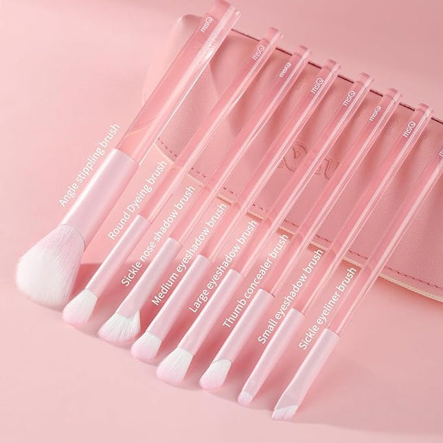 MSQ Make Up Brushes 8Pcs Powder Brushes Synthetic Hair Makeup Brush Set for Blending Stippling Eyeshadow Eyeliner Concealer Nose Shadow, Peach