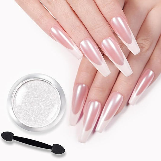 Born Pretty White Color Pearl Chrome Nail Powder Auroras Nail Powder Mirror Effect Pigment Mermaid Nail Glitter Powder for Nail Art Manicure Decoration
