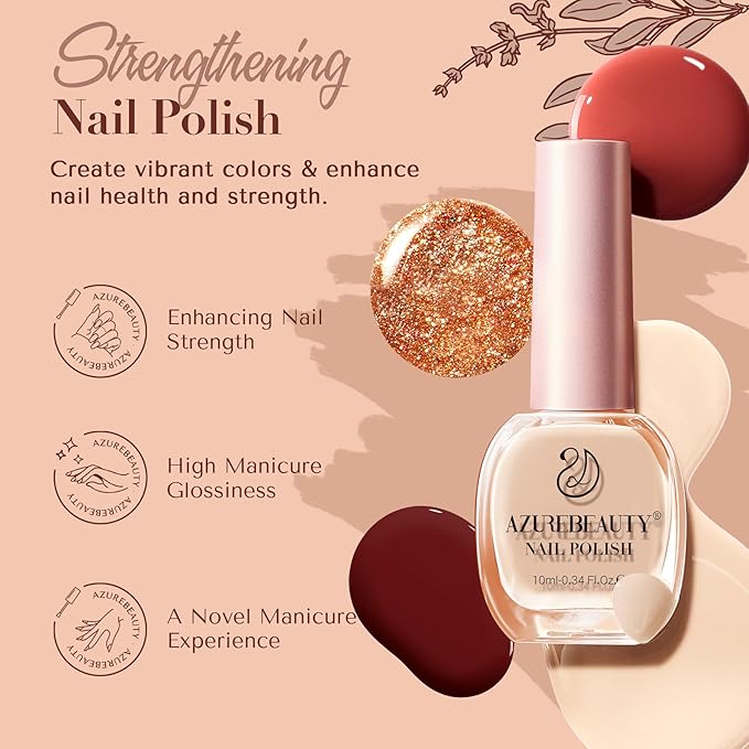 AZUREBEAUTY Brown Shades Champagne Glitter Nail Polish Set 8 Colors, Quick Dry Natural Nail Lacquer Strengthening Treatment Kit DIY Salon