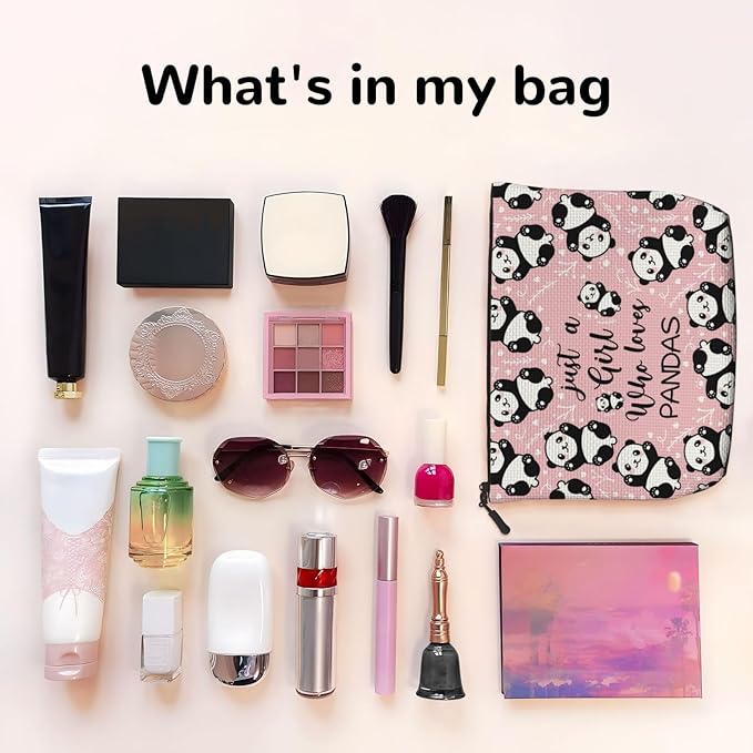 MOLAIGIN Just A Girl Who Love Pandas Cute Panda Cosmetic Bag For Women, Travel Makeup Bag, Toiletry Zipper Bag, Large Capacity Aesthetic Cases