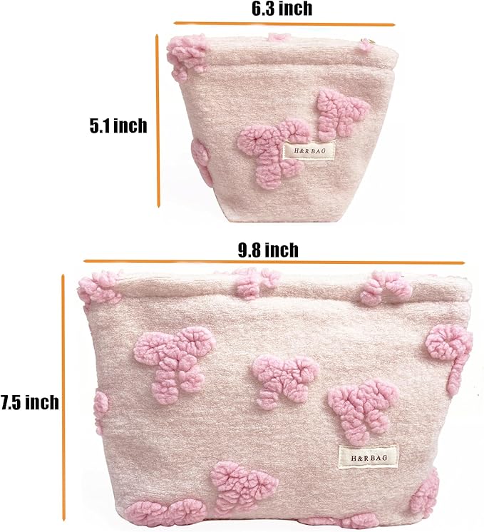 2 Pcs Makeup Bags, Large Cosmetic Bag Travel Toiletry Bag Organizer for Women, Plush Makeup Bag Small Cosmetic Pouch Purse with Zipper Gifts for Girls Teen