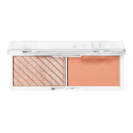 e.l.f. Cosmetics Bite-Size Face Duo, Highlighter, Bronzer & Blush Palette, Highly Pigmented, White Peach, 0.049 Oz (1.4g), 0.049 ounces