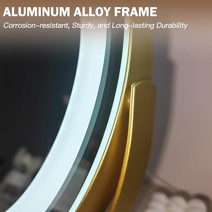 Gold Vanity Mirror, 12 Inch Makeup Mirror with Lights, Large Lighted Vanity Mirror, Light Up Mirror with Smart Touch 3 Colors Dimmable, Tabletop, 360° Rotation