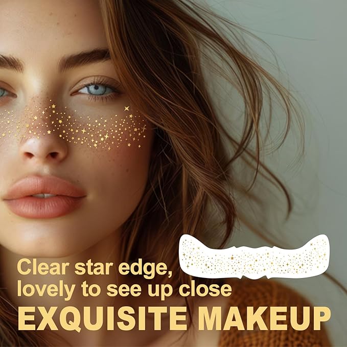 Glitter Freckles Face Tattoo，Face Makeup Patches，Golden Fake Freckles-6 Count，Waterproof-Fun & Creative Face Glitter Stickers，Temporary Face Freckles for Women，Must-Have for Music Party Makeup