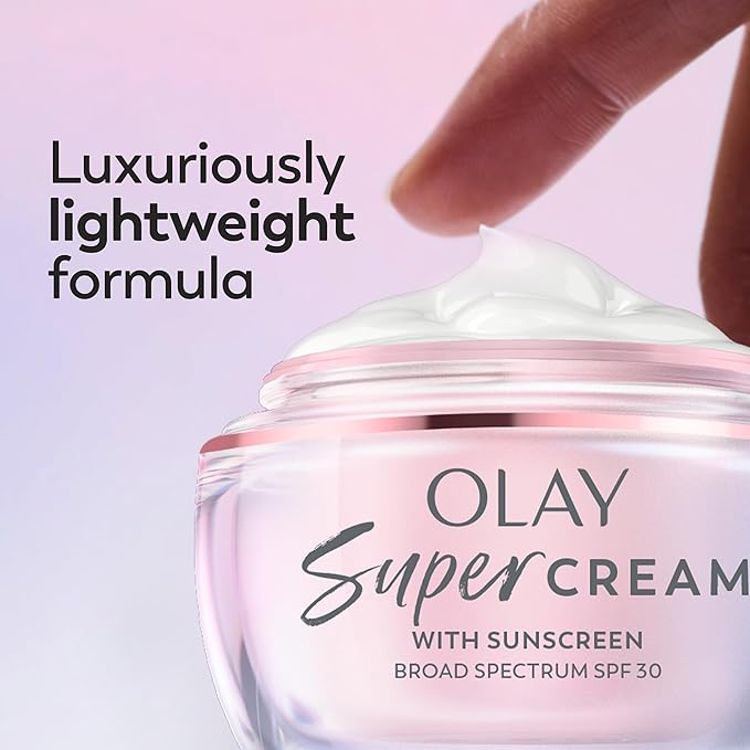 Olay Super Cream with Sunscreen SPF 30, Lightweight Face Moisturizer with Sun Protection, 5-in-1 Skin Care Benefits - Hydrating, Brightening, Firming - Niacinamide, Vitamin C, Collagen Peptide, 1.7 oz