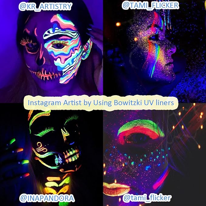 Bowitzki Face and Body Paint Split Cake 50g Body Painting Water Based Eyeliner Graphic Hydra Liner Makeup Glow Fluorescent Color Neon for Halloween Christmas Party Pride (UV rainbow)