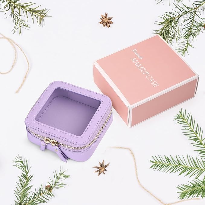 Pinkmik Small Makeup Bag Mini Clear Cosmetic Makeup Case & Toiletry Bag with Zipper Women's Purse Organizer & Car Essentials (X/Purple, MINI)