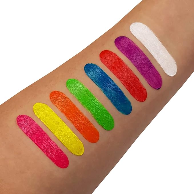 Moon Glow - Blacklight Neon Face Paint Stick / Body Crayon makeup for the Face & Body - Intense set of 8 colours - Glows brightly under blacklights
