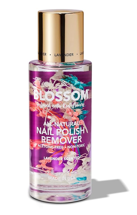 Blossom Non Toxic Nail Polish Remover Non Acetone, All Natural Scented, Vegan, Acetone Free Nail Polish Remover, Organic Plant-Based, Infused with Real Flowers, Made in USA, 2oz, Lavender