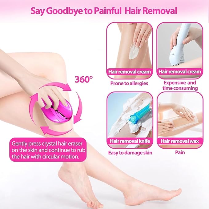 Crystal Hair Eraser for Women and Men, Reusable Crystal Hair Remover Painless Exfoliation Hair Removal Tool for Back Arms Legs (Rose)