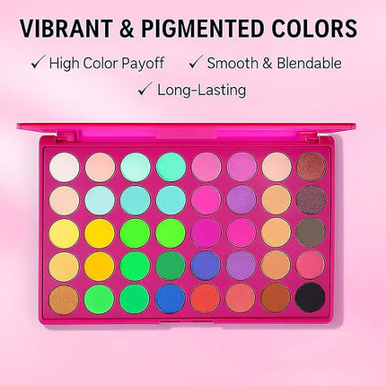 K'APEINE Colorful Eyeshadow Palette, Matte Rainbow Eye Shades Blendable Neon Eye Makeup Palette Waterproof Eyeshadow Kit for Music Festival, Stage Performance (40colors)