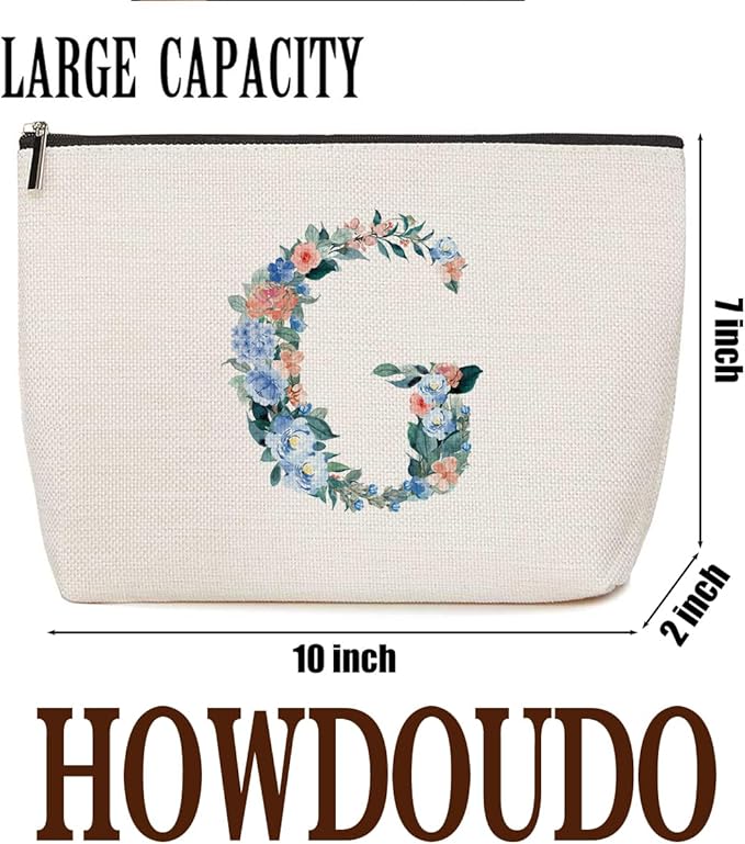 Lovdazzles Initial Makeup Bag Monogrammed Travel Toiletry Bag Monogram Cosmetic Bag Birthday Christmas Bridal Shower Bridesmaid Gifts Personalized Gifts for Women Bride Teacher Mom, Floral Letter G