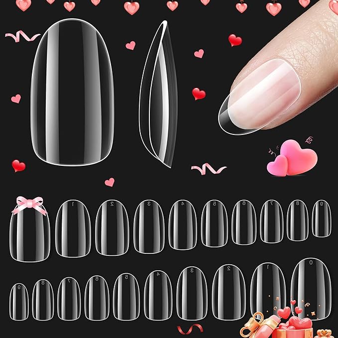 Beetles Gel Nail Tips Short Oval Shape, 500Pcs Clear Soft Nail Tips Pre-shaped Full Cover False Nails Gelly Tips for Gel Nail Polish Easy Nail Extensions Acrylic Press on Nails