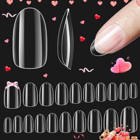 Beetles Gel Nail Tips Short Oval Shape, 500Pcs Clear Soft Nail Tips Pre-shaped Full Cover False Nails Gelly Tips for Gel Nail Polish Easy Nail Extensions Acrylic Press on Nails