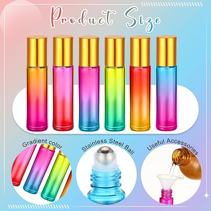 Sumind 150 Pcs Essential Oil Roller Bottles 10 ml Glass Empty Roll on Bottles with Stainless Steel Balls Leak Proof with 5 Funnel for Travel Essential Oil(Mixed Colors)