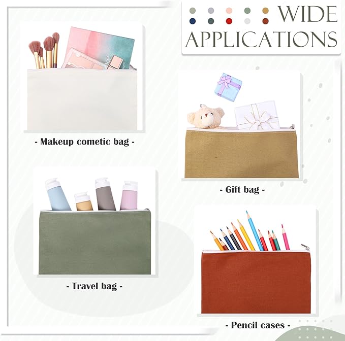 Reginary 10 Pcs Canvas Makeup Bags Bulk for Women Blank DIY Pencil Pouch Travel Toiletry Cosmetics Bags Gift for Christmas Breast Cancer Awareness Thanksgiving Wedding Nurses Teacher(Morandi Color)